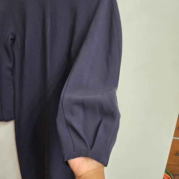 NWT Massimo Dutti Women's Navy Midi Dress Size 6 Puff Sleeve Old Money Workwear - Picture 3 of 12